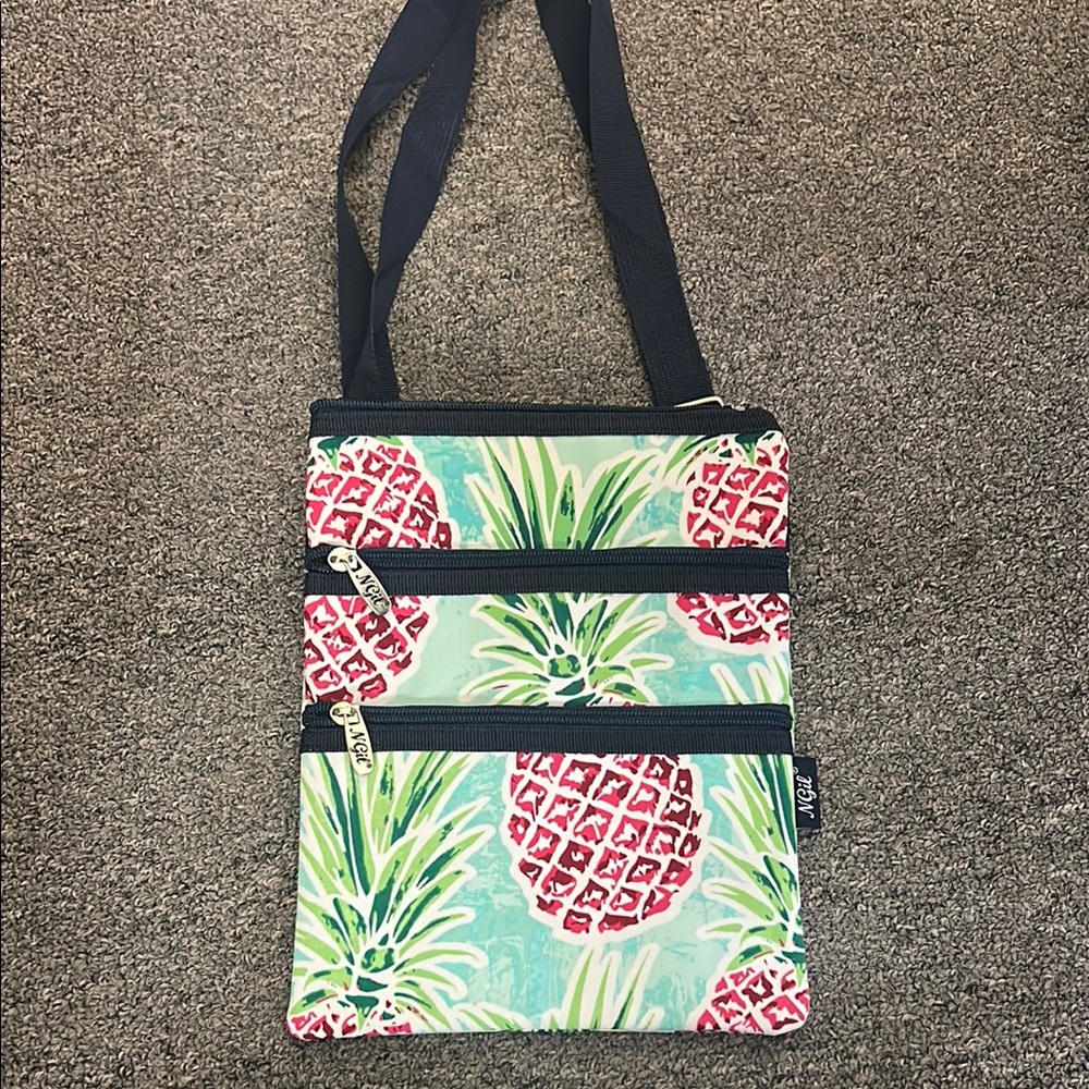 Vibrant Red and Green Crossbody Bag with Pineapple Print